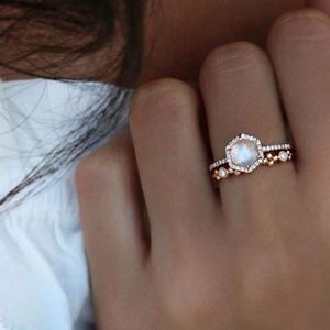 Rose gold color clear cubic zirconia ring stack